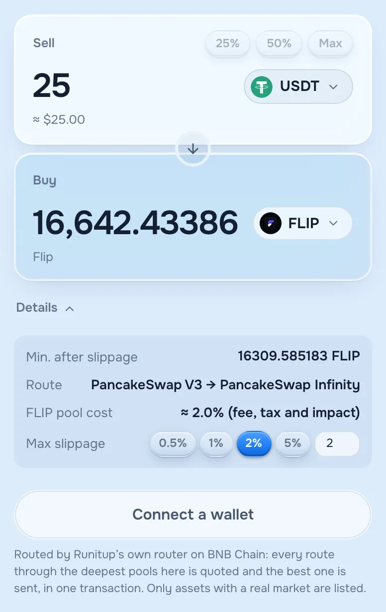 A quote paying USDT for FLIP